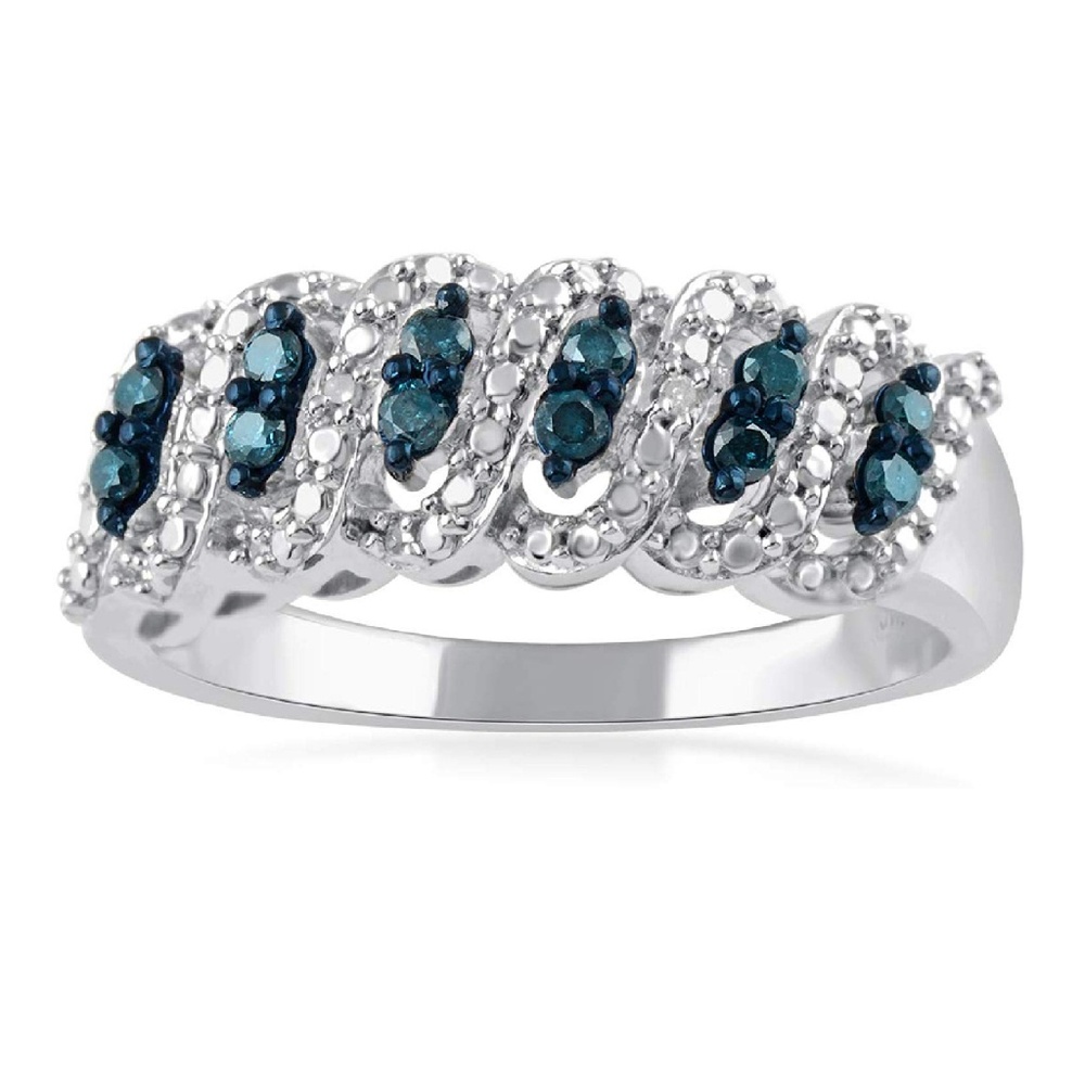 Sterling Silver Blue & White Diamond Braided Ring